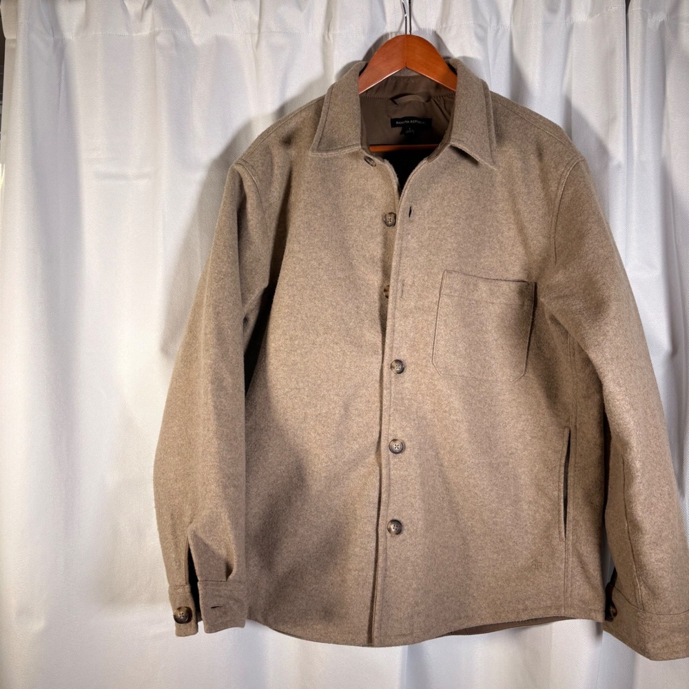 Banana Republic Men L Heritage Shirt Jacket Taupe Shacket Quiet Luxury Overshirt